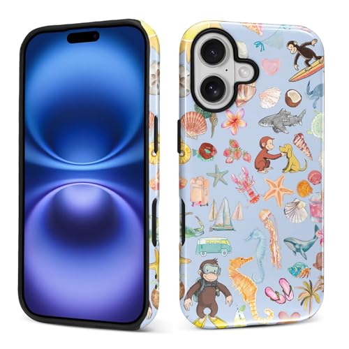 CARLOCA Case for iPhone 17,Monkey Summer Beach Shell Design Hybrid Dual Protection Soft TPU Hard PC Shockproof Anti Scratch Men & Women Stylish Protective Phone Case - color: Monkey Summer Beach Shell, size: iPhone 17