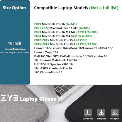 ZYB Laptop Case 16 Inch,16 Inch Laptop Sleeve for 16 Inch Notebook MacBook Pro 16 Lenovo ThinkBook/IdeaPad/ThinkPad HP Dell Acer ASUS etc Waterproof Computer Sleeve with Pocket & Accessory Bag-Blue | Laptop Bag 16 Inch Case for 2021-2026 MacBook Pro 16 M5