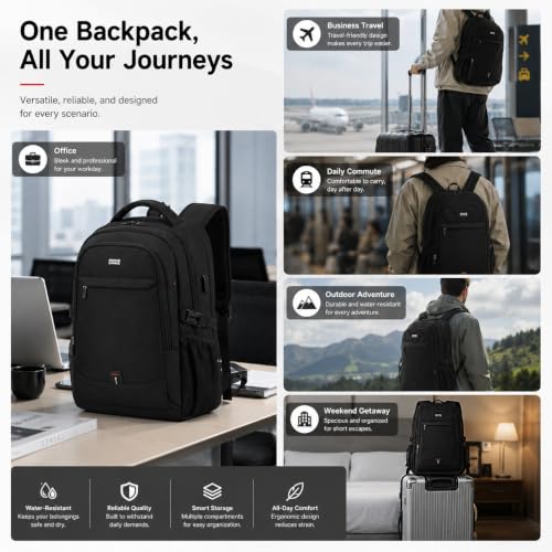 Travel Laptop Backpack with USB Port, Reflective Business Bag (Matte Black) - color: Matte Black