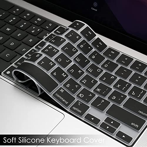 ProElife Russian Keyboard Cover for MacBook Air 13/15'' & Pro 14/16'' M5 M4 | U.S. Layout, Non-interference Design for ID Key, Dust-Proof, Silicone Protective Skin, Precision-Molded, Washable & Reusable
