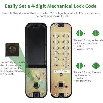 High-Security 12 Digit Keypad Mechanical Door Lock - Keyless Entry, Code Combination Lock with Handle, Waterproof & Rustproof, No Battery, Easy to Install, BH-MDLS0030202 - color: Matte Black - Square