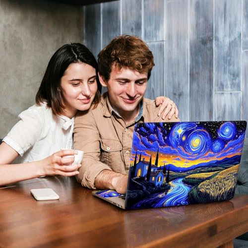 Universal Laptop Skin Sticker Decal, Compatible with MacBook HP Dell Lenovo 12"-15.6", Reusable Vinyl Notebook Cover 3PCS Set, High-Recognition Film-Starry Night Village Field - color: Starry Night Village Field