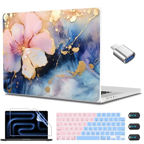 CISSOOK Compatible with MacBook Pro 14 inch Case 2026 2025 2024 2023 2022 | A3434 A3427 A3426 A3112 A3185 A3401 A2918 A2992, 5in1 Kit Hard Shell Case for MacBook Pro 14 M1 M2 M3 M4 M5, Marble Flower - color: 14inch-Marble Flower