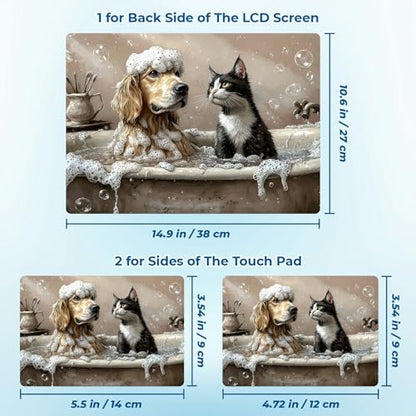 Reusable Universal Laptop Skin Sticker, Cut to Fit for 11.6–15.6 Inch Laptops, Waterproof Protective Film, No-Residue - Bathtub Cat and Dog - color: Bathtub Cat and Dog