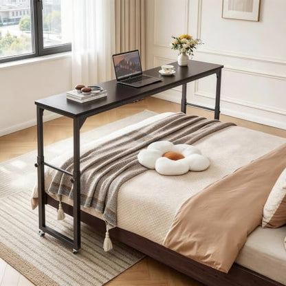 Aibiju Overbed Table with Wheels, Mobile Bed Desk with Adjustable Height, Rolling Table, Laptop Table, Recliner Desk, for Bedroom, Living Room, Office, Black YD-BT001B - color: Black