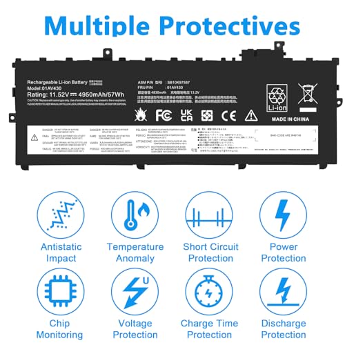 ASUNCELL 01AV430 SB10K97587 Battery Replacement for Lenovo ThinkPad X1 Carbon 5th Gen 2017 6th Gen ThinkPad X1 Carbon 2017/2018 Series 01AV429 SB10K97586 01AV431 SB10K97588 01AV494 SB10K97586 - size: 01AV430 13.39 * 5.71 * 0.73 in