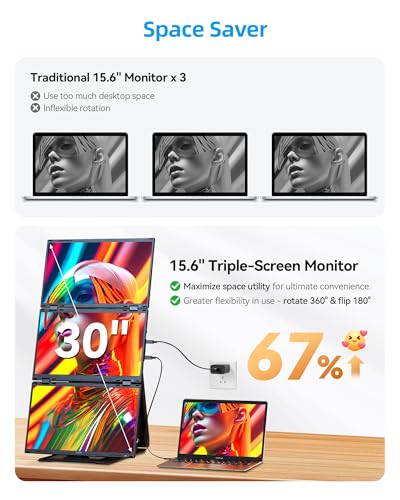 15.6" Quad Laptop Screen Extender,FHD 1080P Double Portable Monitor with 30" Combined Display(Landscape/Portrait),One-Cable Connection and Driver Required,Compatible with Wins & Mac(M1/M2/ M3/M4/M5) - size: 15.62" Screen Extenders