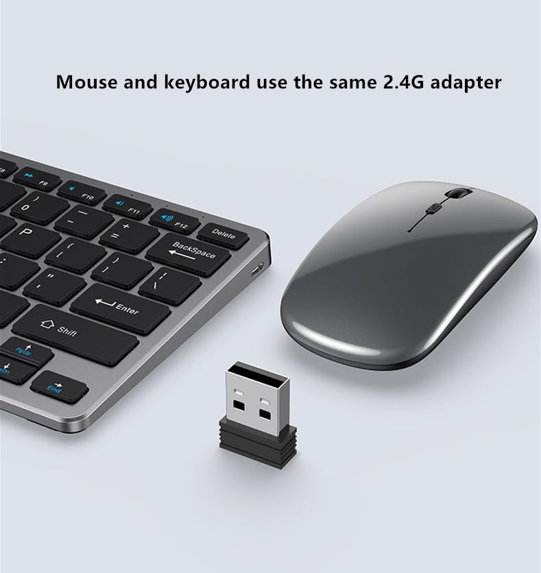 Portable mini Wireless Bluetooth Keyboard and Mouse Combo, Bluetooth 3.0/5.0/2.4G, Multi-Device pc,Laptop,Phone,ipad,Windows,iOS,Android Compatible, Rechargeable,78KEY,11.2inch Length (Gray) - color: Gray