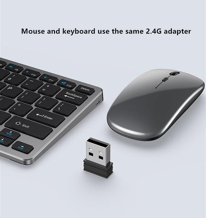 Portable mini Wireless Bluetooth Keyboard and Mouse Combo, Bluetooth 3.0/5.0/2.4G, Multi-Device pc,Laptop,Phone,ipad,Windows,iOS,Android Compatible, Rechargeable,78KEY,11.2inch Length (Gray) - color: Gray