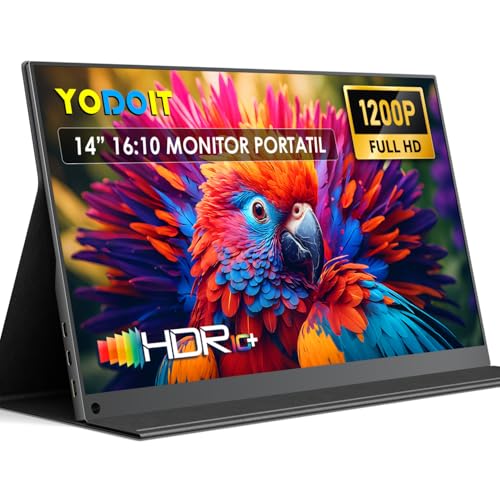 Yodoit Portable Monitor for Laptop 1920×1200 14" FHD Travel IPS Screen Display with USB Type C Port and Built-in Speakers with Cover Compatible with PC, MacBook, Xbox - size: 14inch 1200P