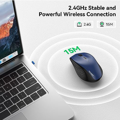 TECKNET Wireless Mouse, 2.4G USB Computer Mouse with 6-Level Adjustable 4800 DPI, 30 Months Battery, Ergonomic Grips, 6 Buttons Portable for PC, Chromebook, Mac - Blue - color: Blue