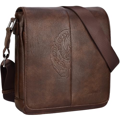 Leathario Men's Crossbody Bag, Vegan Leather, Shoulder Purse Side Sling Satchel, Small Messenger for Travel Work Daily - color: Coffee