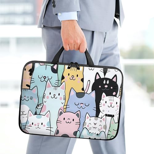 10 inch Laptop Sleeve with Laptop Skin Sticker Set – Slim Protective Case with Smooth Zipper, Lightweight Tablet & Notebook Sleeve for Travel & Daily Carry, Cat Family - color: Cat Family, size: 10 inch