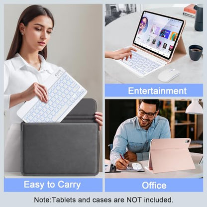 Wireless Keyboard and Mouse Combo, Rechargeable Bluetooth Keyboard & Mouse with 7 Color Backlit and 2.4 GHz Wireless USB Receiver, Compatible with Phone, iPad, PC, Laptop, Windows/iOS/Android, White - color: Backlit+White