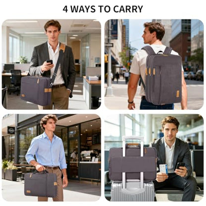 ESTARER Laptop Computer Bag for Men 3 In 1, 17-17.3 Inch Laptop Messenger Bag for Business/Work/Travel, Convertible Backpack Briefcase Water resistant Canvas Laptop Backpack (Grey) - color: Canvas Gray