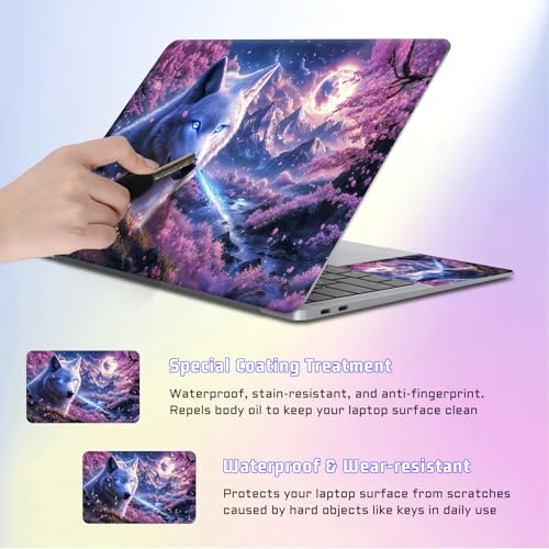 Universal Laptop Skin Sticker Decal, Compatible with MacBook HP Dell Lenovo 12"-15.6", Reusable Vinyl Notebook Cover 3PCS Set, High-Recognition Film-Galaxy Wolf Moon - color: Galaxy Wolf Moon