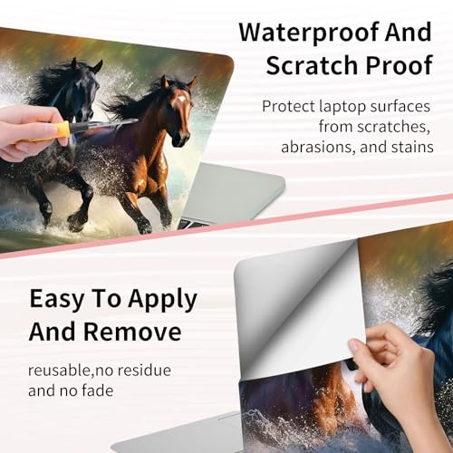 Laptop Skin Sticker 3-Piece Set,Horse Running | Trim-to-fit 3-piece vinyl set with one 15 x 10.6 in lid skin and two palm-rest decals for many 12-15.6 in laptops - color: Horse Running