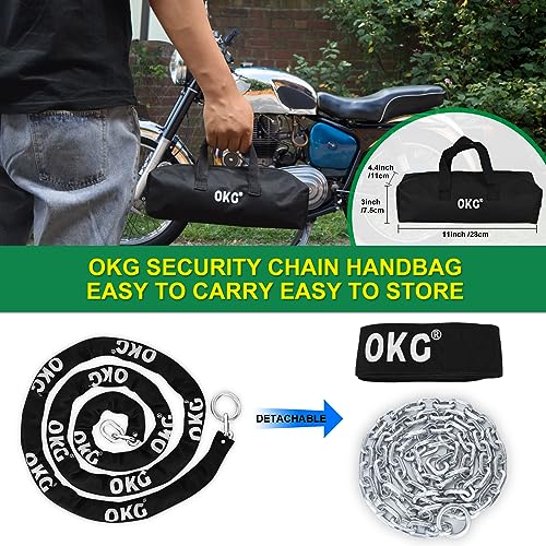 OKG Extra Long Security Chain - 10-Foot x 3/8" Thick Heavy Duty, Eco-Zinc Plated - Uncuttable for Outdoor & Indoor Use - Bike & Motorcycle Lock Chain - For Two+ 2-Wheeled Vehicles