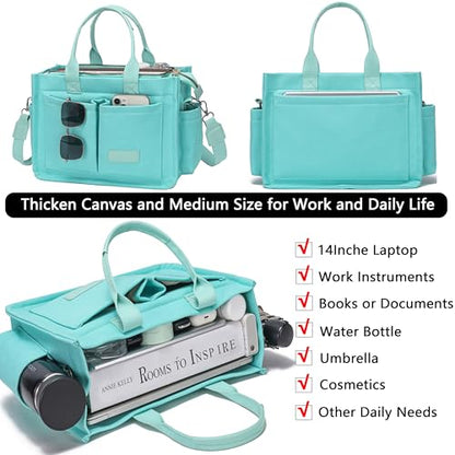 ZHMO Canvas Tote Bag for Women,Women's Bags Crossbody Bags Work Laptop Tote Bag Large Handbags Purse for Travel Nurse Teacher - color: New Upgrade Plus Green With Compartments and Inner Cup Holder