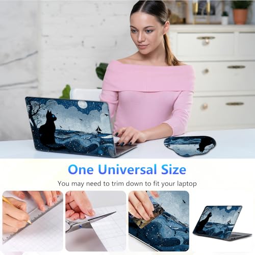 Laptop Skin Sticker Decal 15-15.6 Inch with Cute Mouse Pad, Universal Reusable Vinyl Sticker for 12.1 13 13.3 14 15.4 Inch Netbook and Notebook PC, Black Cat Ocean - color: Black Cat Ocean
