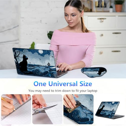 Laptop Skin Sticker Decal 15-15.6 Inch with Cute Mouse Pad, Universal Reusable Vinyl Sticker for 12.1 13 13.3 14 15.4 Inch Netbook and Notebook PC, Black Cat Ocean - color: Black Cat Ocean