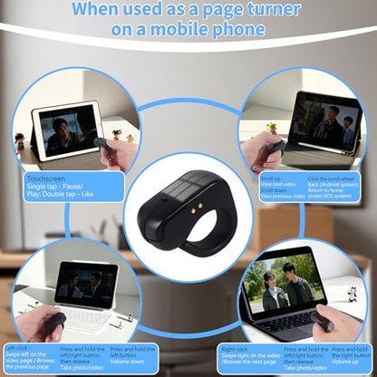 Mini Bluetooth Wireless Mouse Dual Mode Finger & Ring Touchpad Design, Rechargeable with Charging Case for PC, Laptops, Tablets & Smartphones – Ideal for Remote Control, Page Turning,Travel (Black) - color: Black