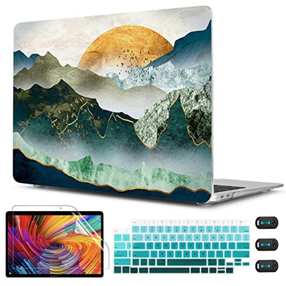 CISSOOK Compatible with MacBook Air 13 inch Case 2021 2020 2019 2018 | A2337 A2179 A1932, 4in1 Set Hard Shell Case Keyboard Cover Screen Protector for MacBook Air 13 inch M1, Mountain - color: Green golden mountains by sunset