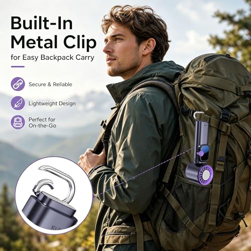 Portable Handheld Fan with Ice Cooling, Personal Rechargeable Fan 20000RPM,199-Speed Mini Neck Fan with 4000mAh Battery Powered up to 15hrs with LED Display for Travel, Camping & Outdoor, Purple - color: Gray-Purple