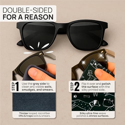 Microfiber Wholesale Quick Cloth Glasses Cleaning Cloths – 8x8 Dogs 1 Pack | with Case | Double-Sided Lens Cleaner for Eyeglasses, Camera, Screens & Glass | Reusable Microfiber Glass Polishing Cloths - color: Dogs, size: 8"x8"
