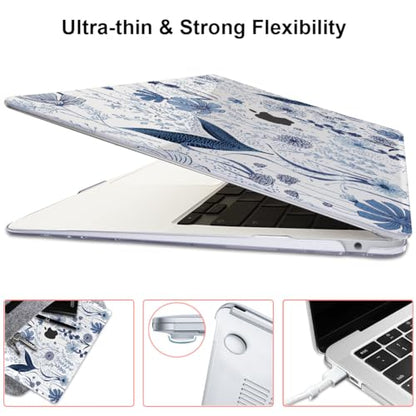 Compatible with 2018 2019 2020 2021 MacBook Air 13 inch Case M1 A2337 A2179 A1932, Clear Printed Pattern Hard Shell Case & Keyboard Cover for Mac Air 13 M1 Touch ID, Navy Blue Wild Flowers - color: Navy Blue Wild Flowers