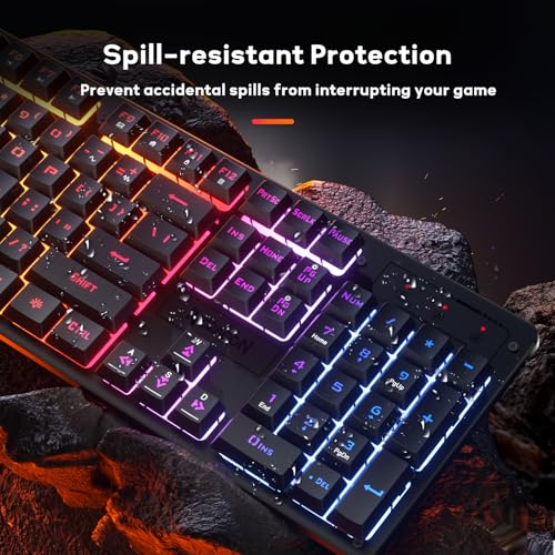 Redragon K521 Upgrade Rainbow LED Gaming Keyboard, 104 Keys Wired Mechanical Feeling Keyboard with Multimedia Keys, One-Touch Backlit, Anti-Ghosting, Compatible with PC, Mac, PS4/5, Xbox - color: Black