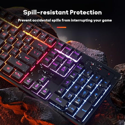 Redragon K521 Upgrade Rainbow LED Gaming Keyboard, 104 Keys Wired Mechanical Feeling Keyboard with Multimedia Keys, One-Touch Backlit, Anti-Ghosting, Compatible with PC, Mac, PS4/5, Xbox - color: Black