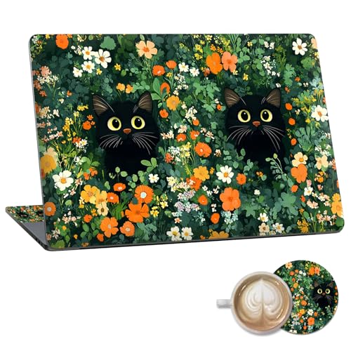 Laptop Skin Sticker Decal 15.6 Inch,12 13 13.3 14 15 15.6 in Laptop Netbook Skins for Notebook,Art Decal Removable Waterproof Scratch Resistant,Universal Vinyl Cover,Cat Couple Floral - color: Cat Couple Floral
