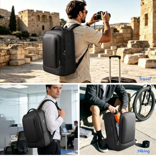 Expandable 16 Inch Laptop Backpack for Men | 40L Travel Backpack with USB-A&C Port, Flight Approved Carry On Backpack, 180° Laptop Compartment, Black
