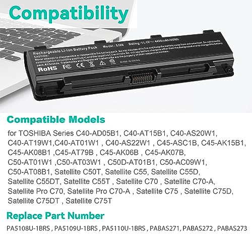 Fancy Buying New PA5109U-1BRS Battery for Toshiba PA5023U-1BRS PA5025U-1BRS S70DT C55-A5302 C55-A5308 C55-A5309 C55D-A5150 - size: 7.86*2.15*0.78inch PA5109U