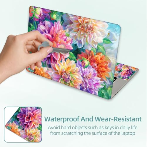 Universal Laptop Skin Decal, 3-Piece Vinyl Protector for 12 13 14 15.6" Notebook, Waterproof Anti-Scratch, Easy Trim & Bubble-Free Finish, Dahlia and Peony Flowers - color: Dahlia and Peony Flowers