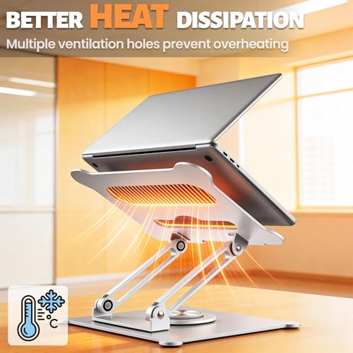 360° Rotating Laptop Stand for Desk, 10-15.6“ Laptop Riser, Silver | Sturdy Aluminum Foldable Stand, Heat-Dissipation Design, Ergonomic Holder Fits MacBook/Dell/HP/Lenovo for Home/Office. - color: F-Silver-360