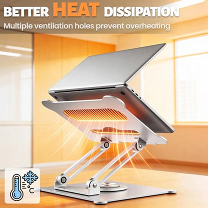 360° Rotating Laptop Stand for Desk, 10-15.6“ Laptop Riser, Silver | Sturdy Aluminum Foldable Stand, Heat-Dissipation Design, Ergonomic Holder Fits MacBook/Dell/HP/Lenovo for Home/Office. - color: F-Silver-360