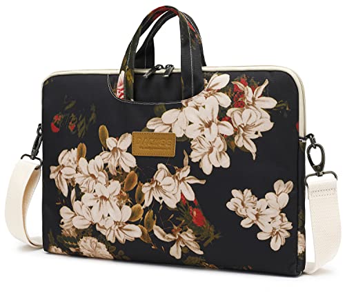 DACHEE Laptop Shoulder Bag for 15 Inch/15.6 Inch Macbook Pro - color: Black Peony