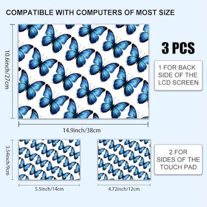 3Pcs Laptop Skin Sticker Decal Butterfly PVC Laptop Sticker Fits for 12-16 Inch Notebook Waterproof Scratch Proof Universal Notebook PC Personalized Protector Gift - style: butterfly