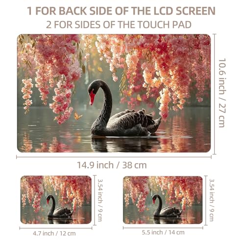 Universal Laptop Skin Sticker for 12/13/14/15.6 Inch Laptops, Reusable Vinyl Laptop Decal Cover, Waterproof Scratch Resistant Notebook Skin with 2 Wrist Pads,Black Swan & Cherry Blossoms - color: Black Swan & Cherry Blossoms