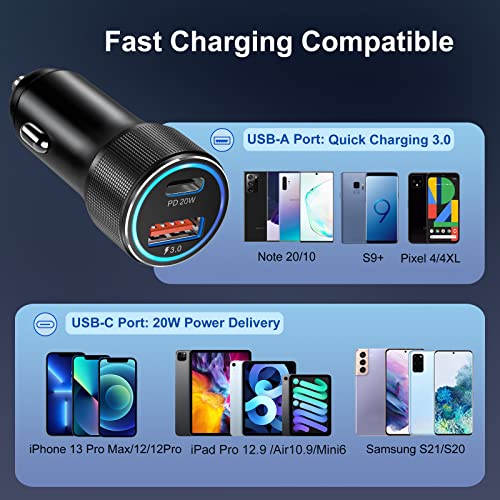 USB C Car Charger 5 Pack, Bangfun 36W Dual Port PD&QC 3.0 Fast Charging 12V USB Car Charger Cigarette Lighter Adapter Plug for iPhone 15 14 13 12 11 Pro Max SE,iPad,Samsung,Pixel(Black) - color: Black