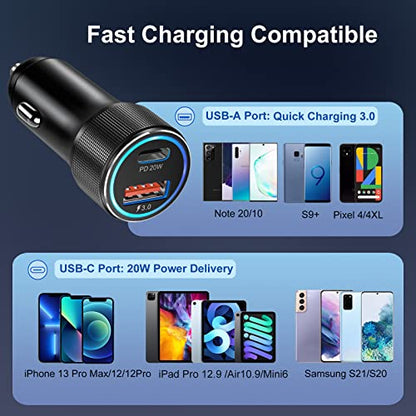 USB C Car Charger 5 Pack, Bangfun 36W Dual Port PD&QC 3.0 Fast Charging 12V USB Car Charger Cigarette Lighter Adapter Plug for iPhone 15 14 13 12 11 Pro Max SE,iPad,Samsung,Pixel(Black) - color: Black