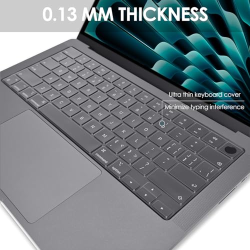 ProElife Keyboard Cover Skin for MacBook Air 13/15 Inch M5 M4, Transparent | US Enter, Ultra Thin (0.13 mm), TPU Protective Skin, Easy to Apply, Washable & Reusable, Dust-proof, Precision Molded - color: Transparent