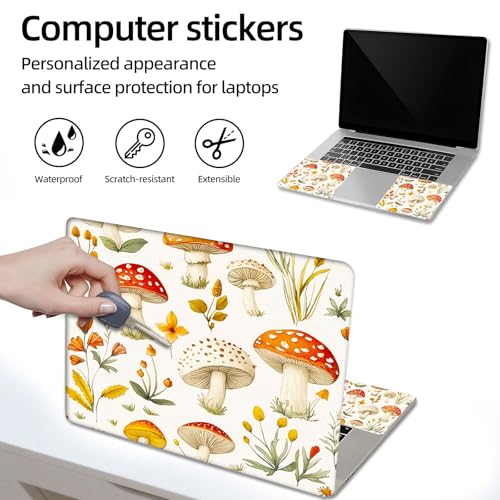 Aesthetic Laptop Skin Sticker, Mushrooms and Wildflowers Waterproof Vinyl Laptop Decal, Removable Bubble Free, Reusable Protective Cover for 13 14 15 15.6 Inch - color: Mushrooms and Wildflowers