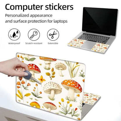Aesthetic Laptop Skin Sticker, Mushrooms and Wildflowers Waterproof Vinyl Laptop Decal, Removable Bubble Free, Reusable Protective Cover for 13 14 15 15.6 Inch - color: Mushrooms and Wildflowers