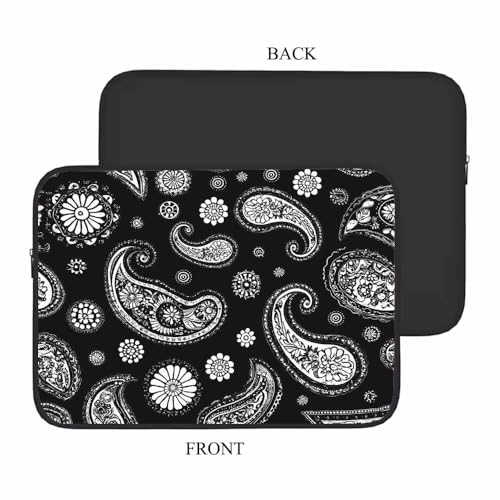 Laptop Sleeve Bag 15.4 15.6 Inch,Paisley Pattern Black White Floral Ethnic Asian Art Protective Polyester Computer Cases Laptop Cover Briefcase Bag Tablet Travel Cover - color: LPS-027