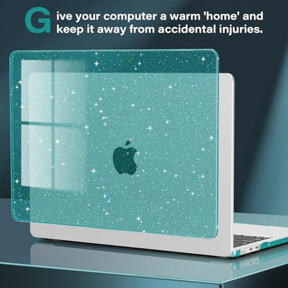 CISSOOK for MacBook Air 13 inch Case M4 M3 M2 2025 2024 2022, Plastic Hard Shell Case Glitter Bling Cover with Keyboard Cover for MacBook Air 13.6 A3240 A3113 A2681, Deep Teal Glitter - color: Air13.6inch-Deep Teal Glitter