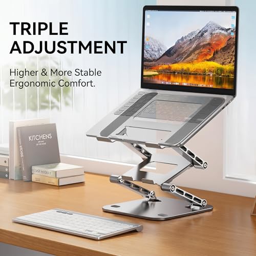3-Tier Height-Adjustable Laptop Stand, All-Metal Dual-Bar Anti-Slip Heat-Dissipating Notebook Stand for MacBook Pro/Air (10-17"), Tablet, Gaming, Office, Home, Drawing - Silver - color: B. 3-Tier, Silver