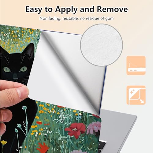 Laptop Skin Sticker Decal 15.6 Inch,12 13 13.3 14 15 15.6 in Laptop Netbook Skins for Notebook,Art Decal Removable Waterproof Scratch Resistant,Universal Vinyl Cover,Black Cat Wildflower - color: Black Cat Wildflower